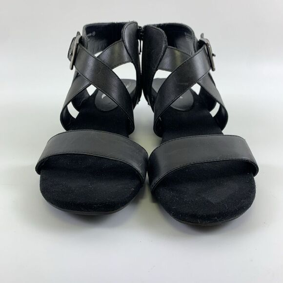 Aerosoles Propryetor Heel Rest Wedge Sandals Black Leather Buckle Zip Womens 9 - Picture 3 of 14